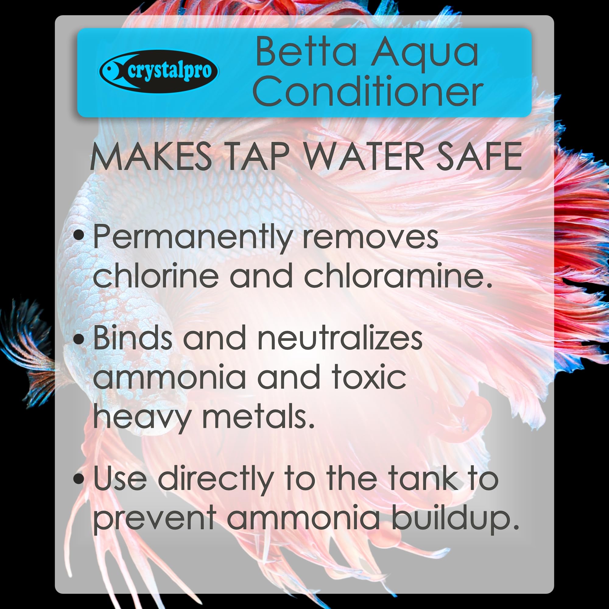 Crystalpro Betta Water Conditioner in a betta tank setup.