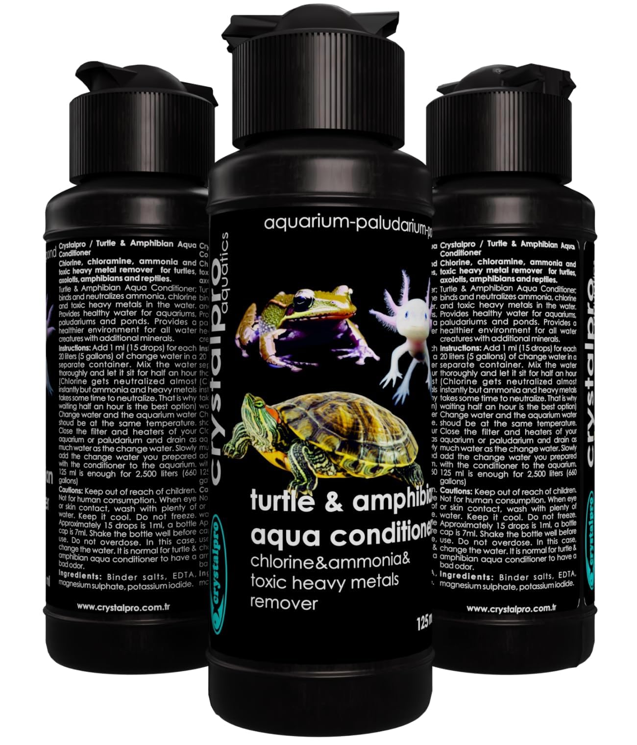 Crystalpro Turtle & Amphibian Water Conditioner dosing-spoon demonstrates mess-free dosing