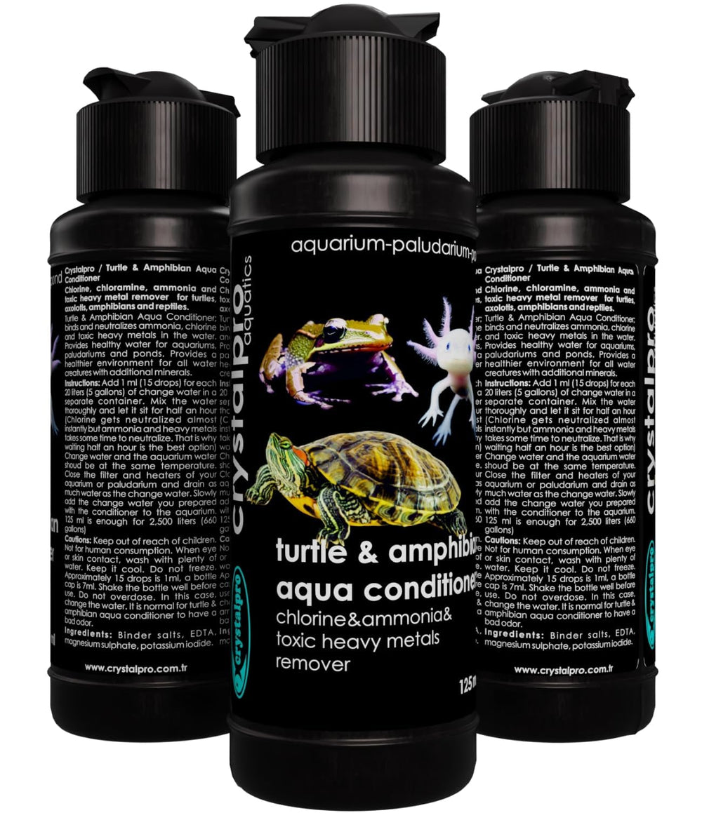 Crystalpro Turtle & Amphibian Water Conditioner dosing-spoon demonstrates mess-free dosing