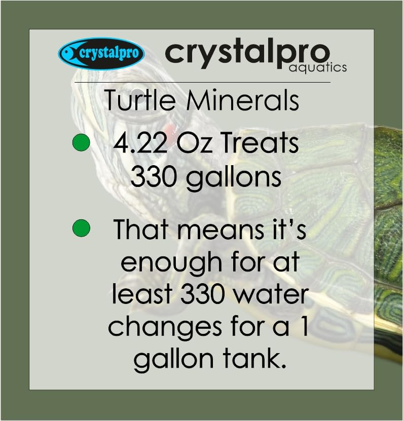 Crystalpro Turtle Minerals in aquarium with turtle illustrating water balance and nutrition support
