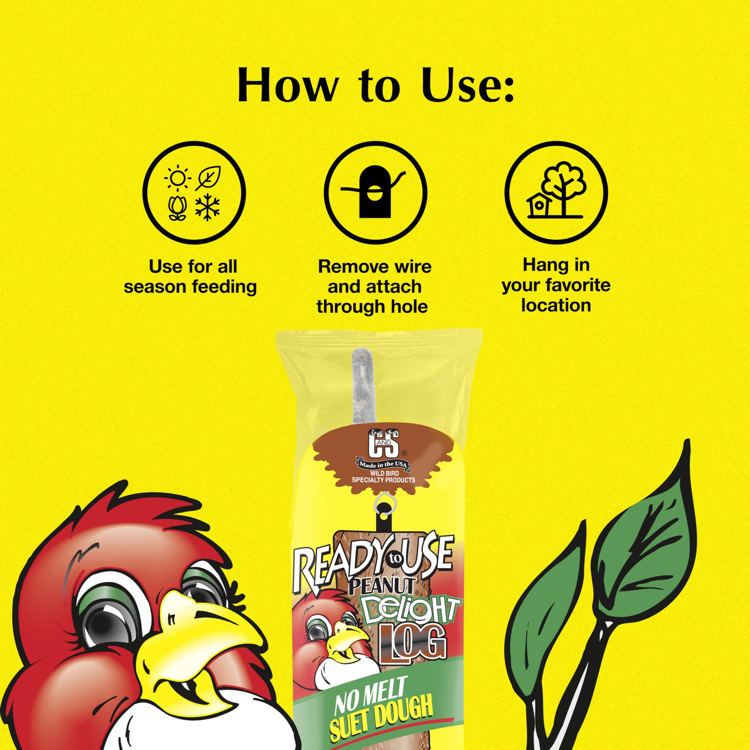 C&S Peanut Delight Log in feeder with birds in action.
