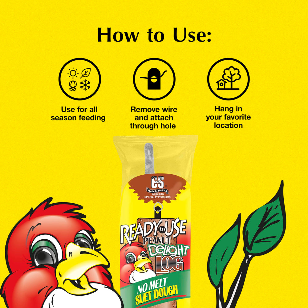 C&S Peanut Delight Log in feeder with birds in action.