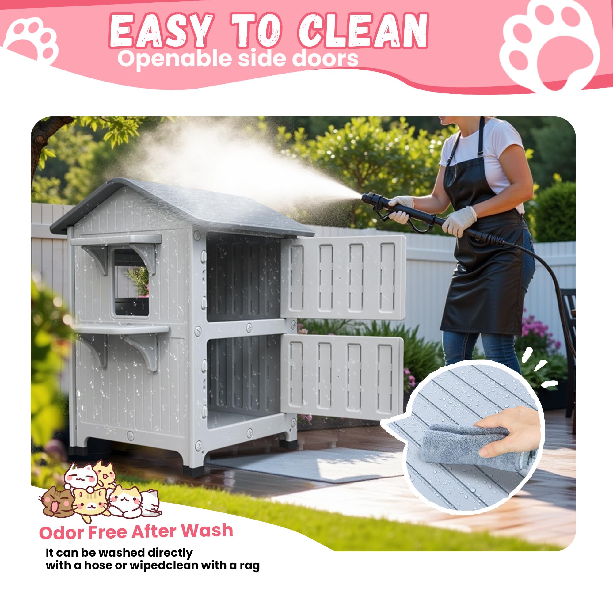 CSQOO easy-assembly cat house showing screw-aligned setup in minutes