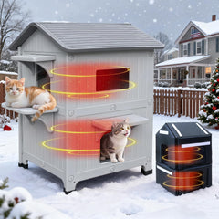 CSQOO plastic outdoor cat house with insulated liner for winter warmth