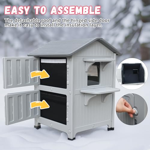 CSQOO weatherproof cat shelter with escape door for quick exit