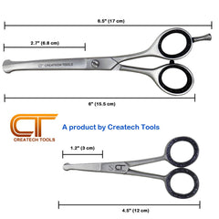 CT Createch Tools pet scissors ergonomic-lightweight handle reduces hand fatigue during grooming.