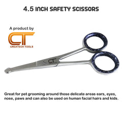 CT Createch Tools pet scissors safety-round-tips prevent nicks near eyes and ears.