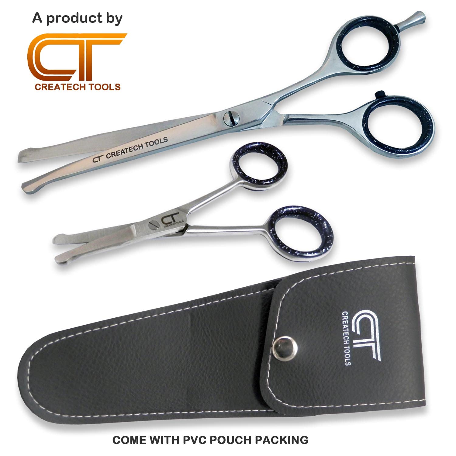 CT Createch Tools pet scissors built-in silencer minimizes noise during trimming.