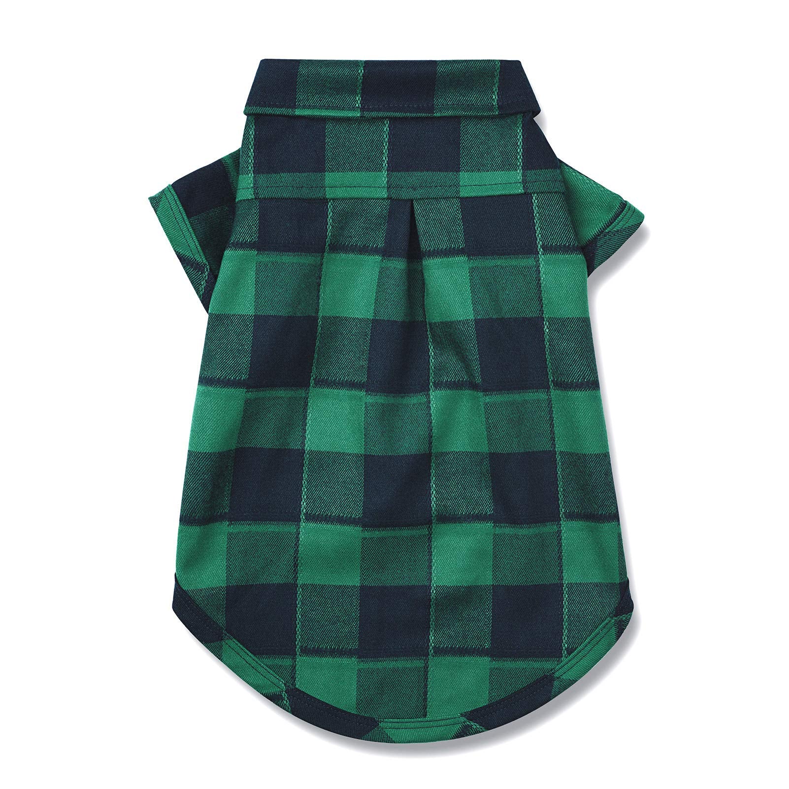 CtilFelix plaid dog shirt back view shows secure snap closure and easy dressing.