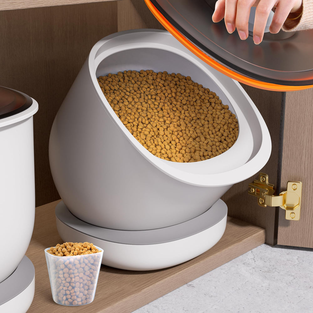 CTIME airtight container front-opening design for quick kibble access.