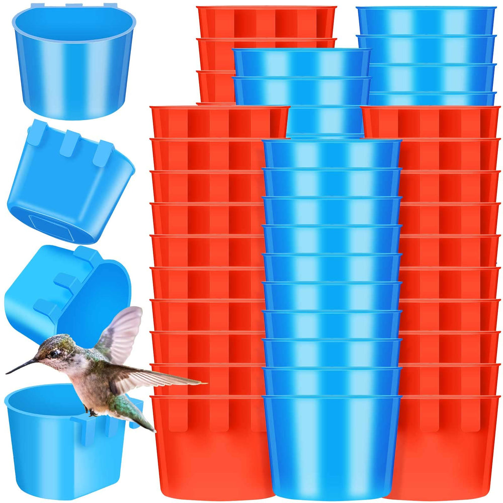 Ctosree red cage cup close-up highlighting sturdy plastic material for bird feeding