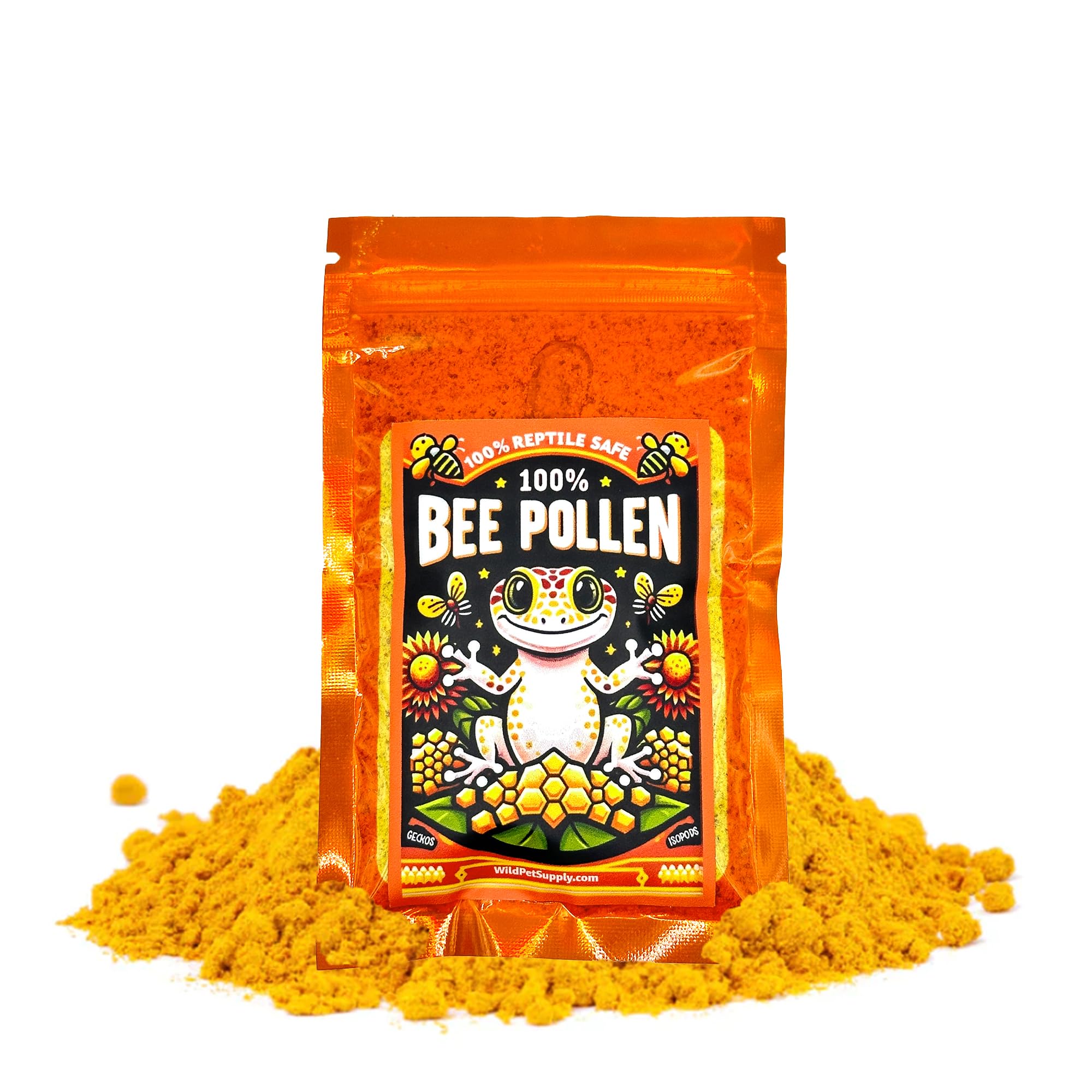 CTWPets 100% Bee Pollen Powder packaging highlights natural reptile supplement for daily feeding