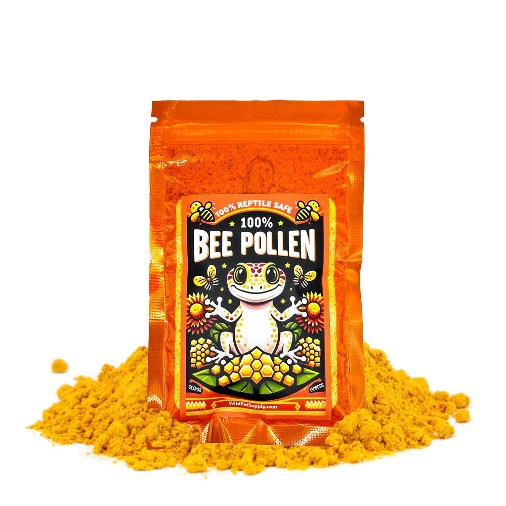 CTWPets 100% Bee Pollen Powder packaging highlights natural reptile supplement for daily feeding
