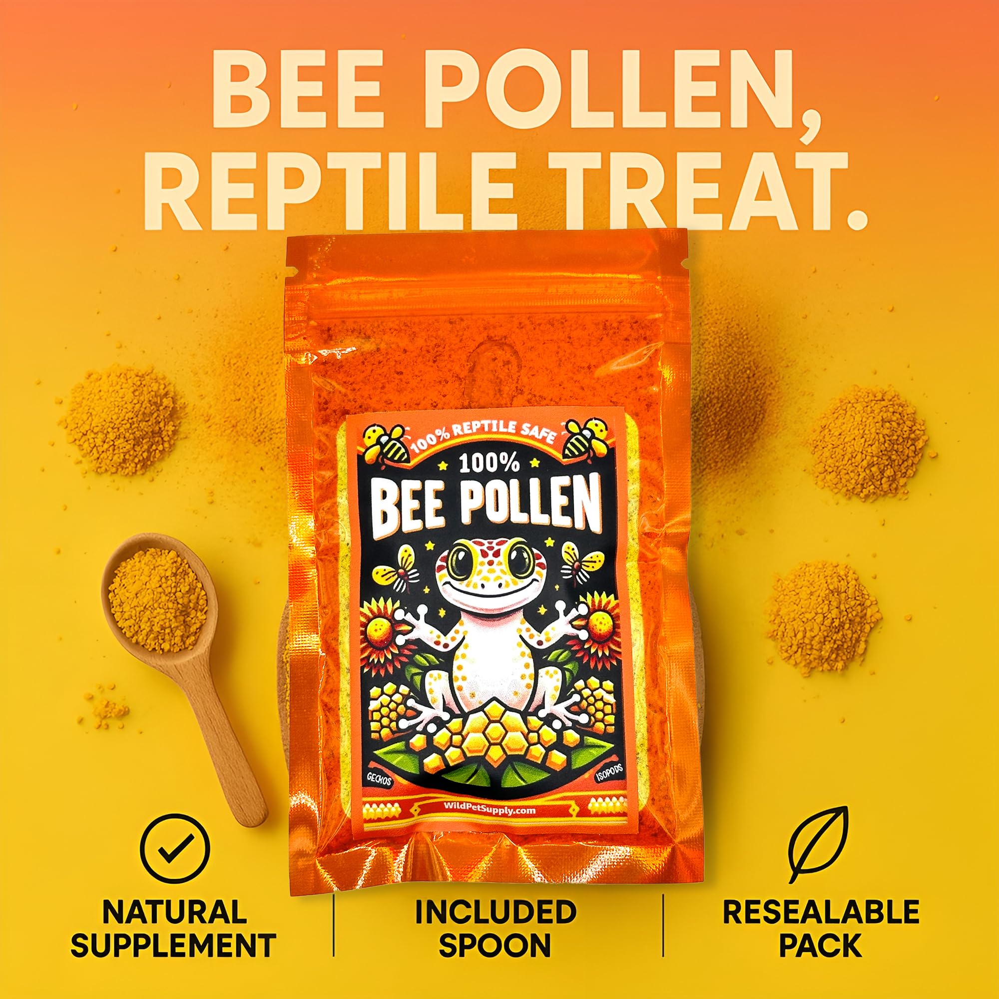 CTWPets bee pollen powder closeup texture reveals fine natural powder for easy dusting