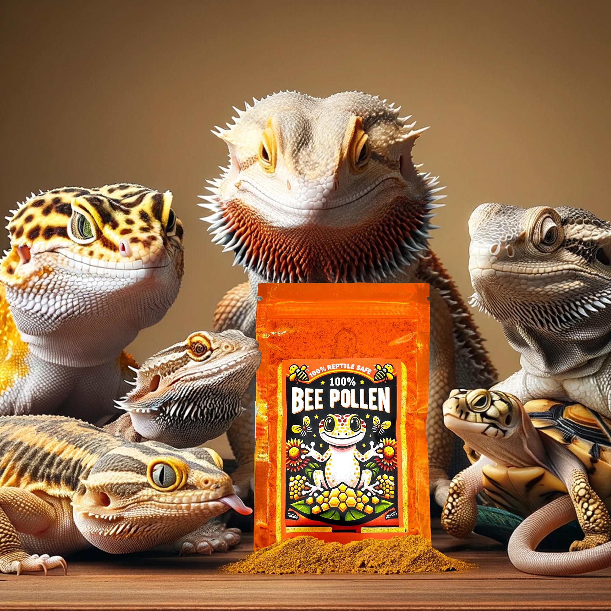CTWPets bee pollen powder jar display communicates clear product packaging