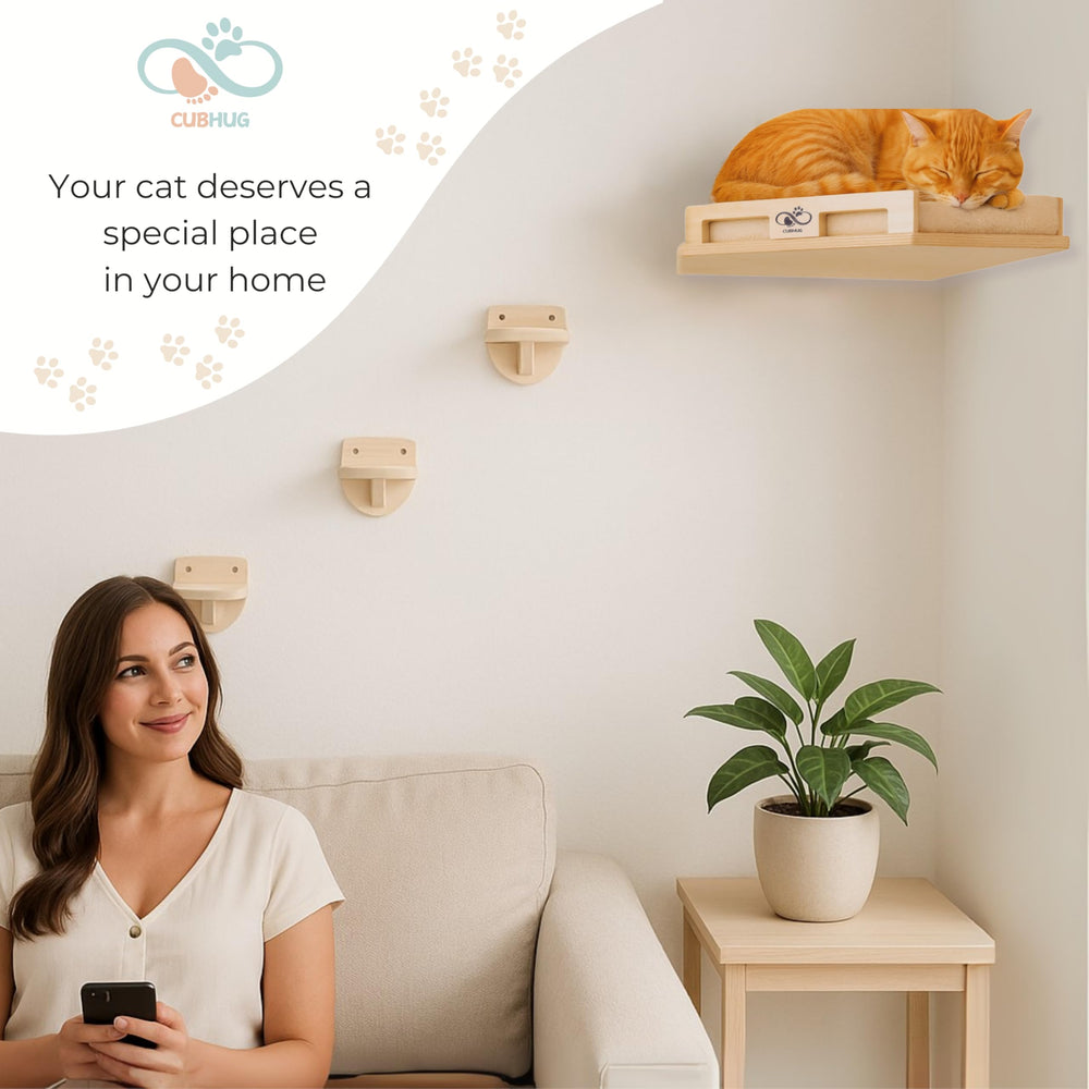 CUBHUG large-cat bed cushion shown on perch for cozy high-rise lounging.