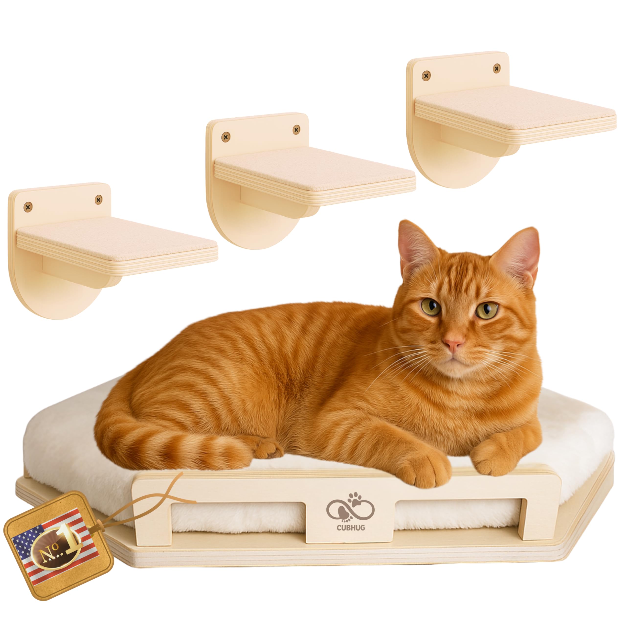 CUBHUG solid-wood cat wall shelves corner bed ready for elevated lounging.
