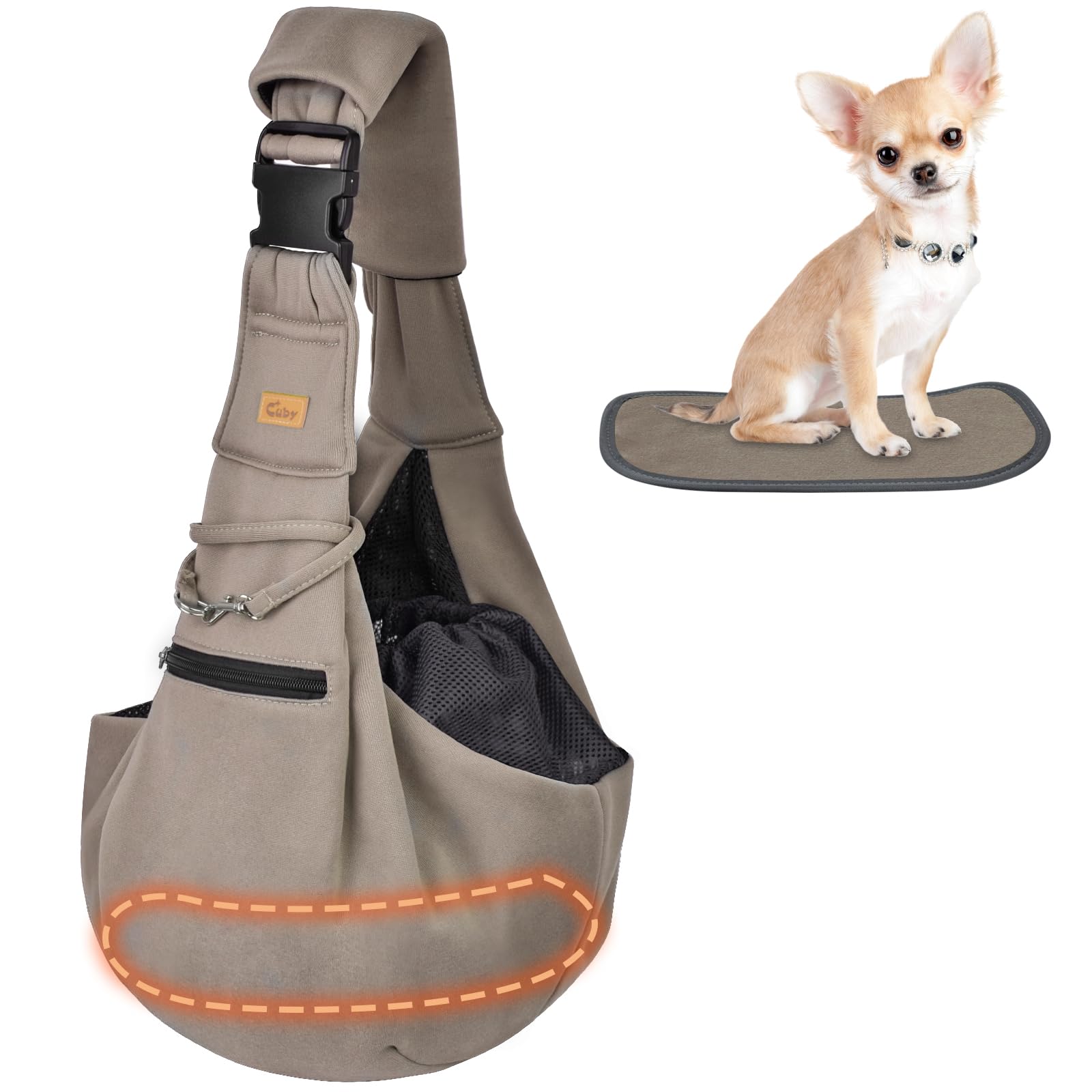 Cuby sling carrier front view showing hands-free design for pets and owner