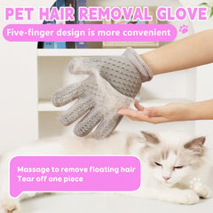 CuddleMallow grooming glove back view helps sweep loose hair around home.