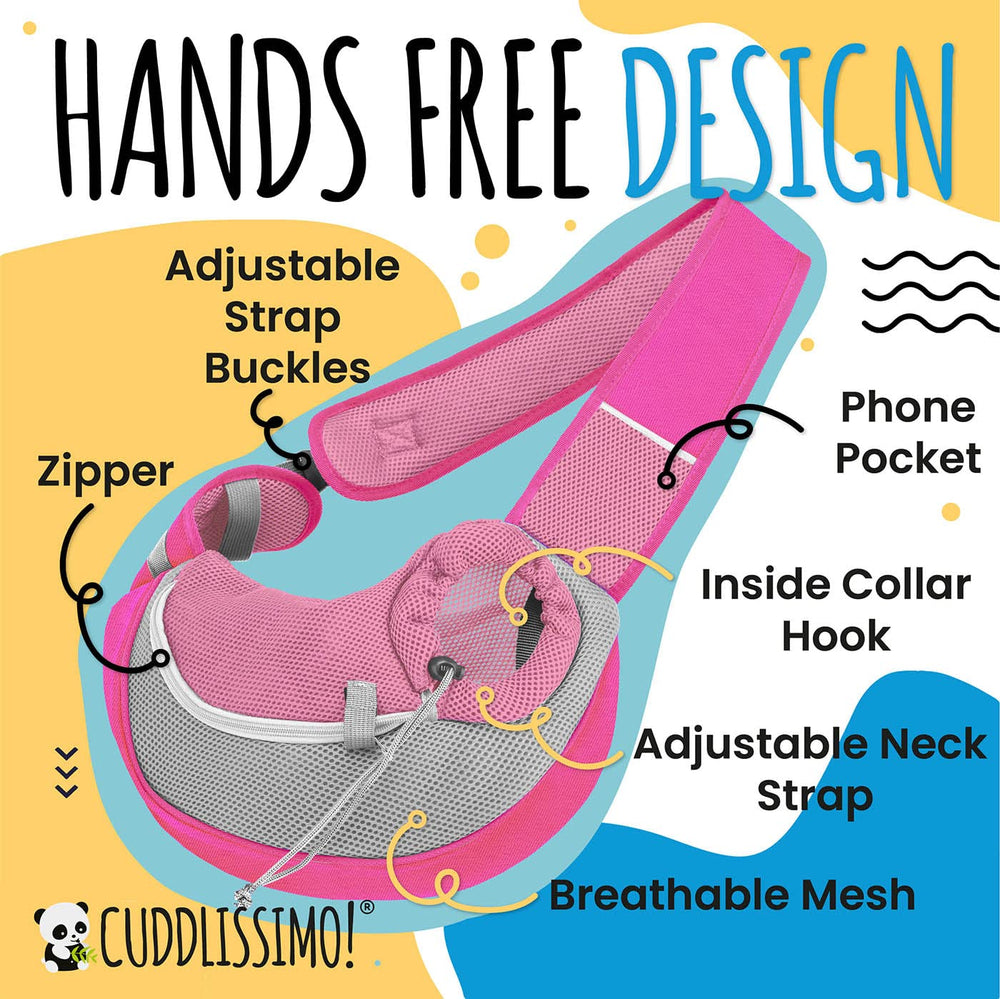 Cuddlissimo! pet sling breathable-mesh keeps pets cool and comfortable in warm weather.