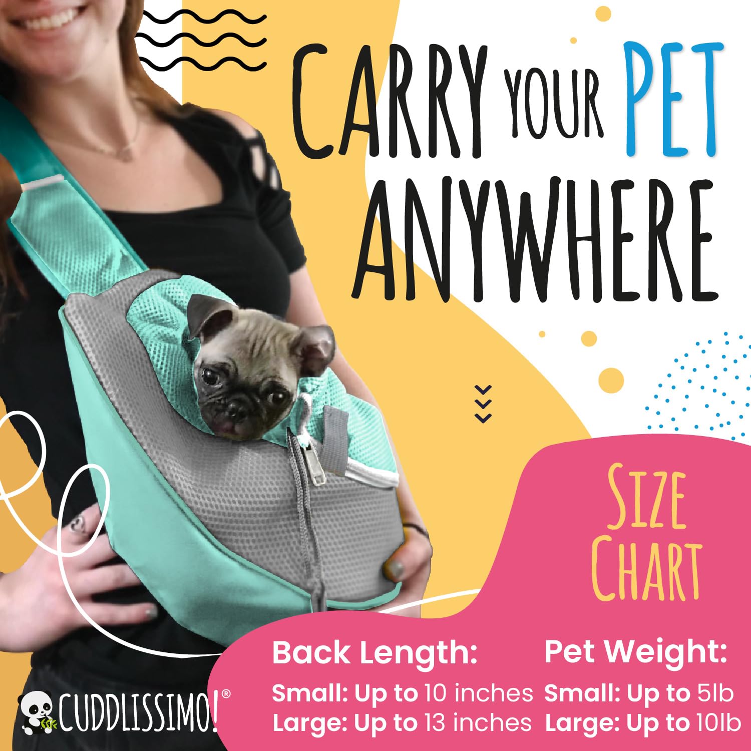 Cuddlissimo! sling safety hook keeps pet securely in place during outings