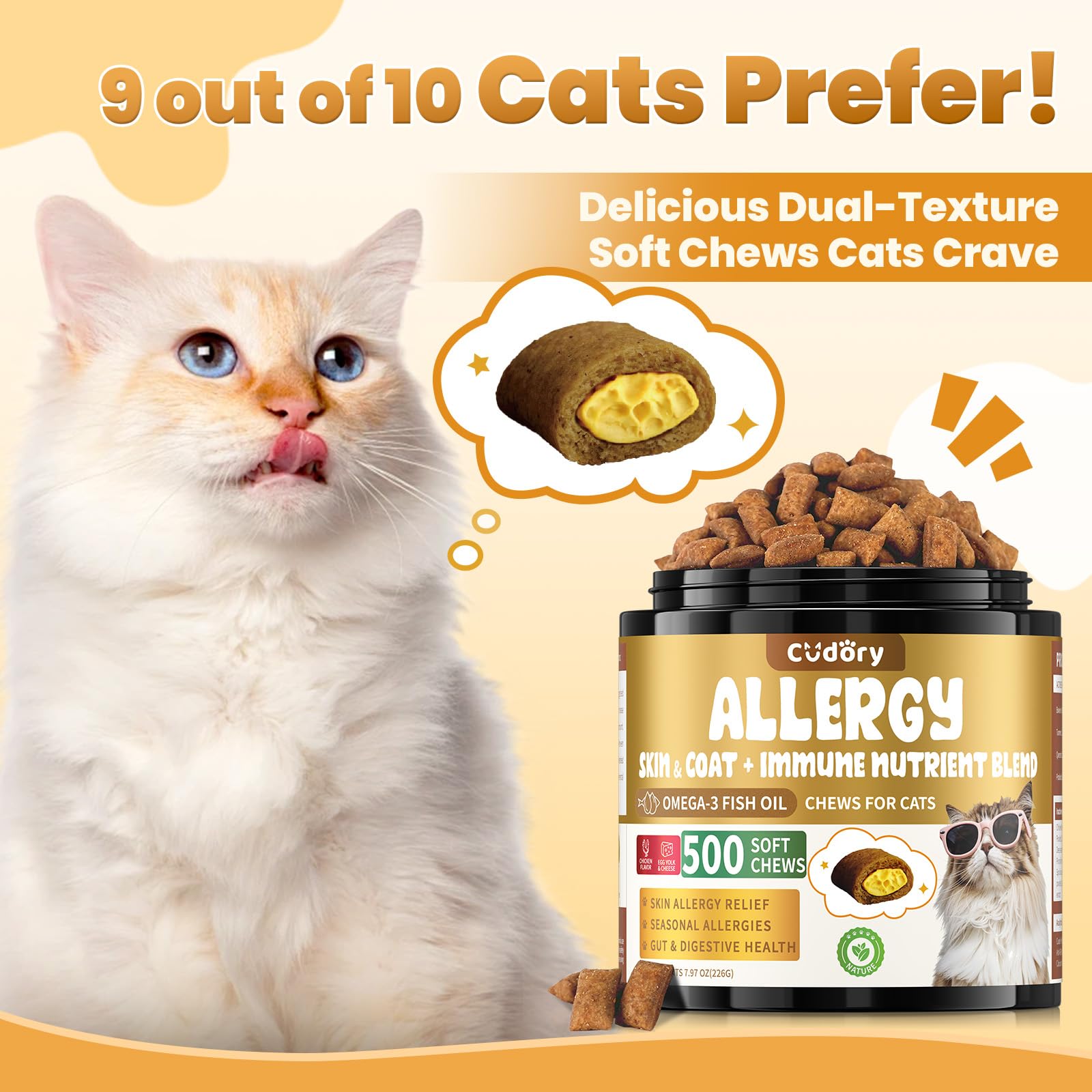 Cudory cat allergy chews chicken-flavor chews – tasty support for picky eaters