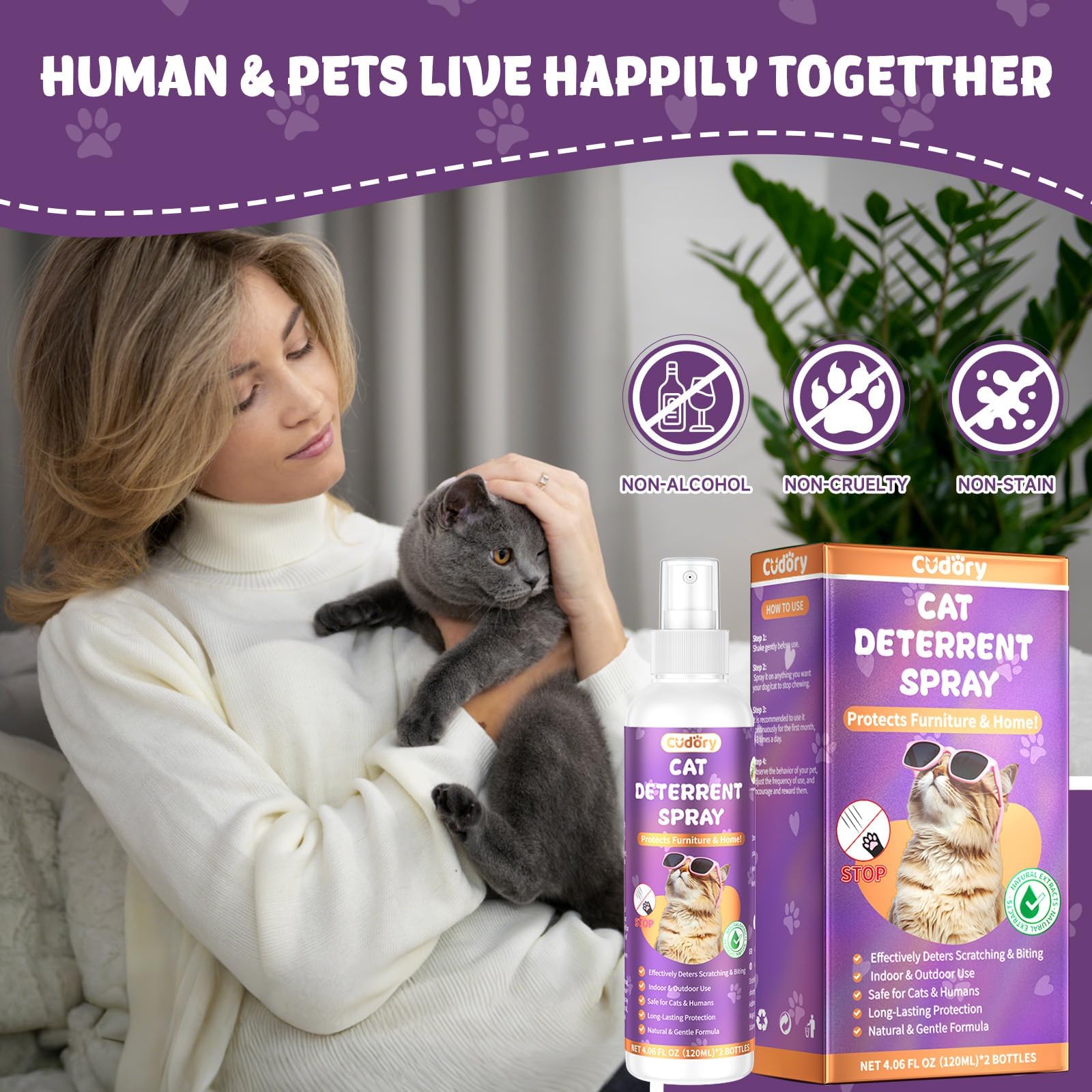 Cudory Cat Deterrent Spray provides long-lasting coverage across surfaces