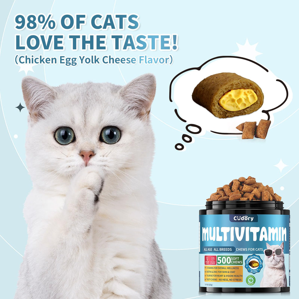 Cudory Cat Multivitamin soft-center-chews highlight center-filled texture loved by cats