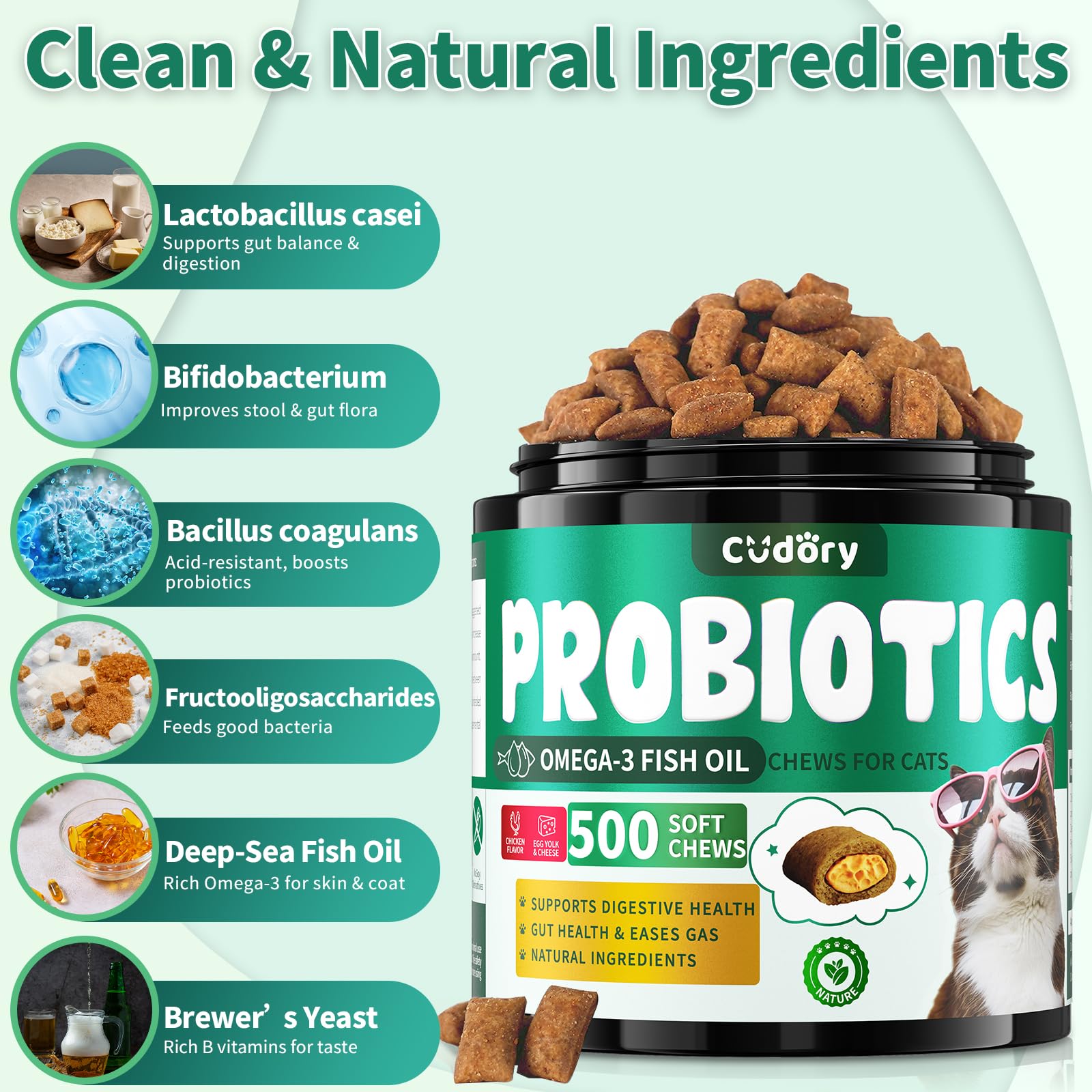 Cudory Cat Probiotics Chews creamy center provides smooth mouthfeel for easy feeding.