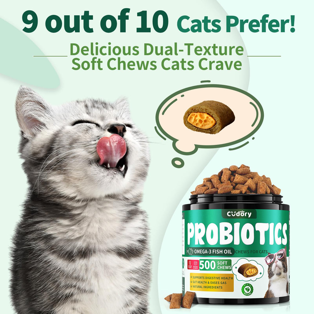 Cudory Cat Probiotics Chews with a crunchy outer layer appeals to picky cats while supporting digestion.
