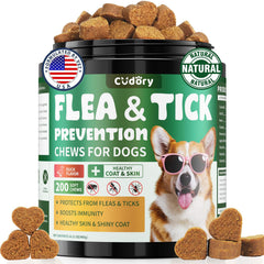 Cudory flea-prevention chews with soft-duck flavor in packaging for easy daily care.