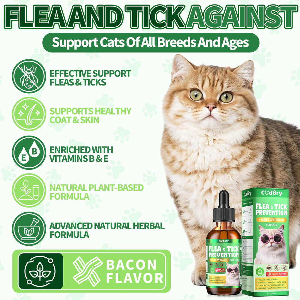 Cudory Flea & Tick Cat Drops add-to-food setup enables simple administration.