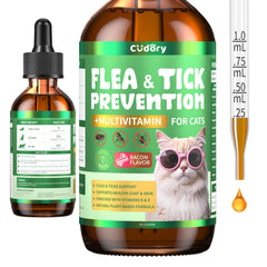 Cudory Flea & Tick Cat Drops Bacon Flavor Bottle shows easy daily protection for cats.