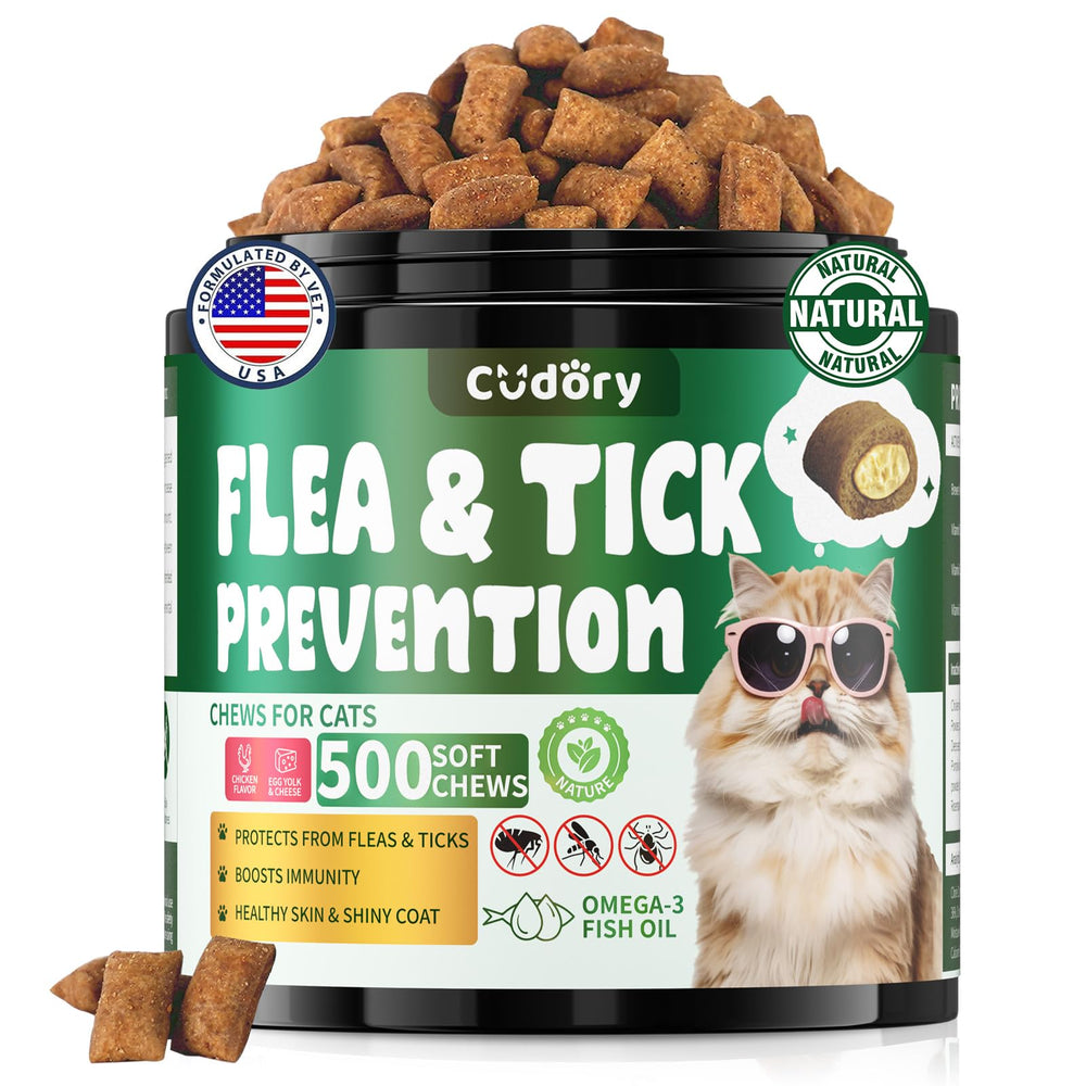 Cudory flea tick chews packaging for cats, easy daily prevention