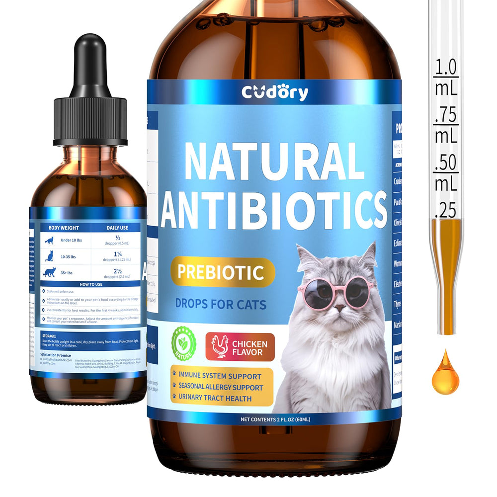 Cudory natural antibiotics for cats bottle front — herbal blend supporting daily immune wellness