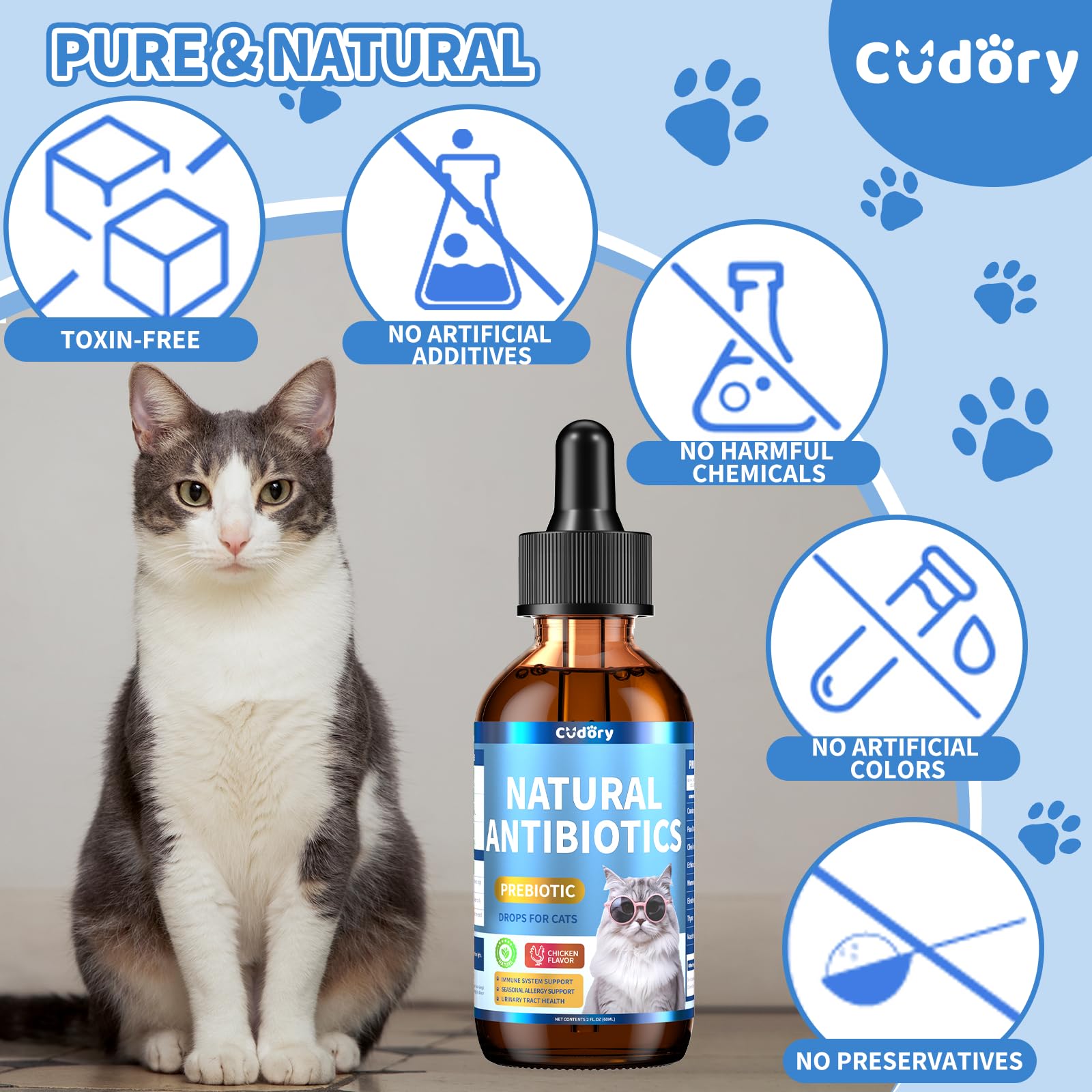 Cudory natural antibiotics for cats packaging — compact 2 fl oz bottle