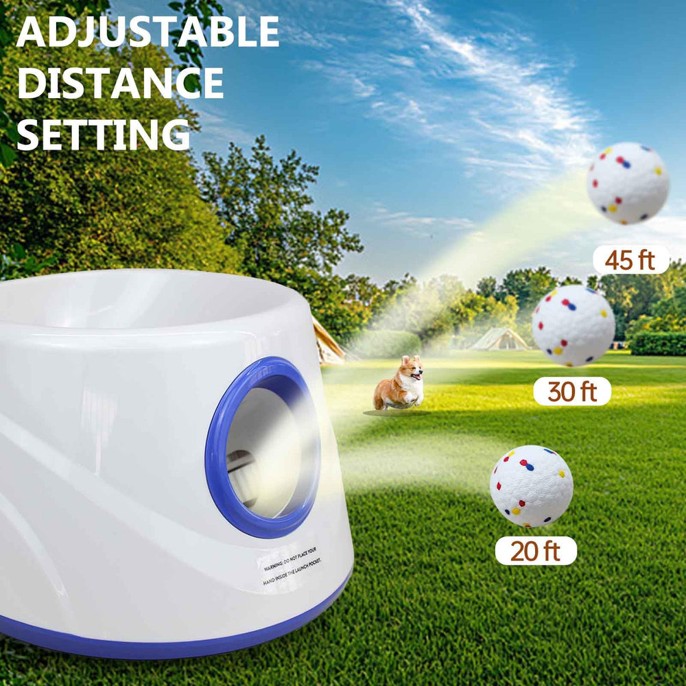 Cuelab dog ball launcher open basket illustrating quick reload and extended play.