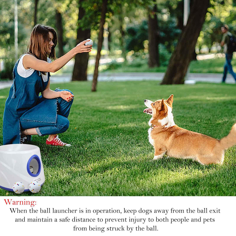 Cuelab dog ball launcher side view highlighting portable cordless operation.