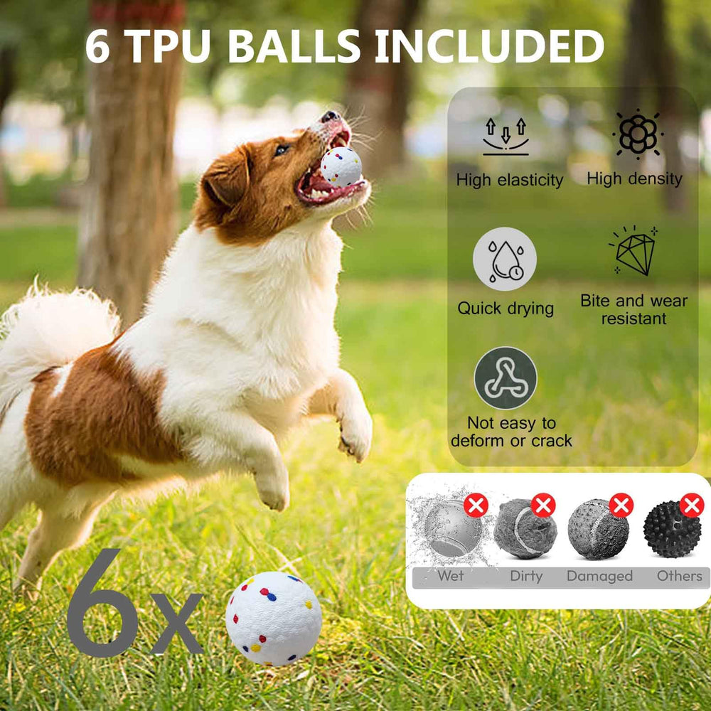 Cuelab etpu balls closeup emphasizing durable, easy-clean tennis balls for robust fetch.