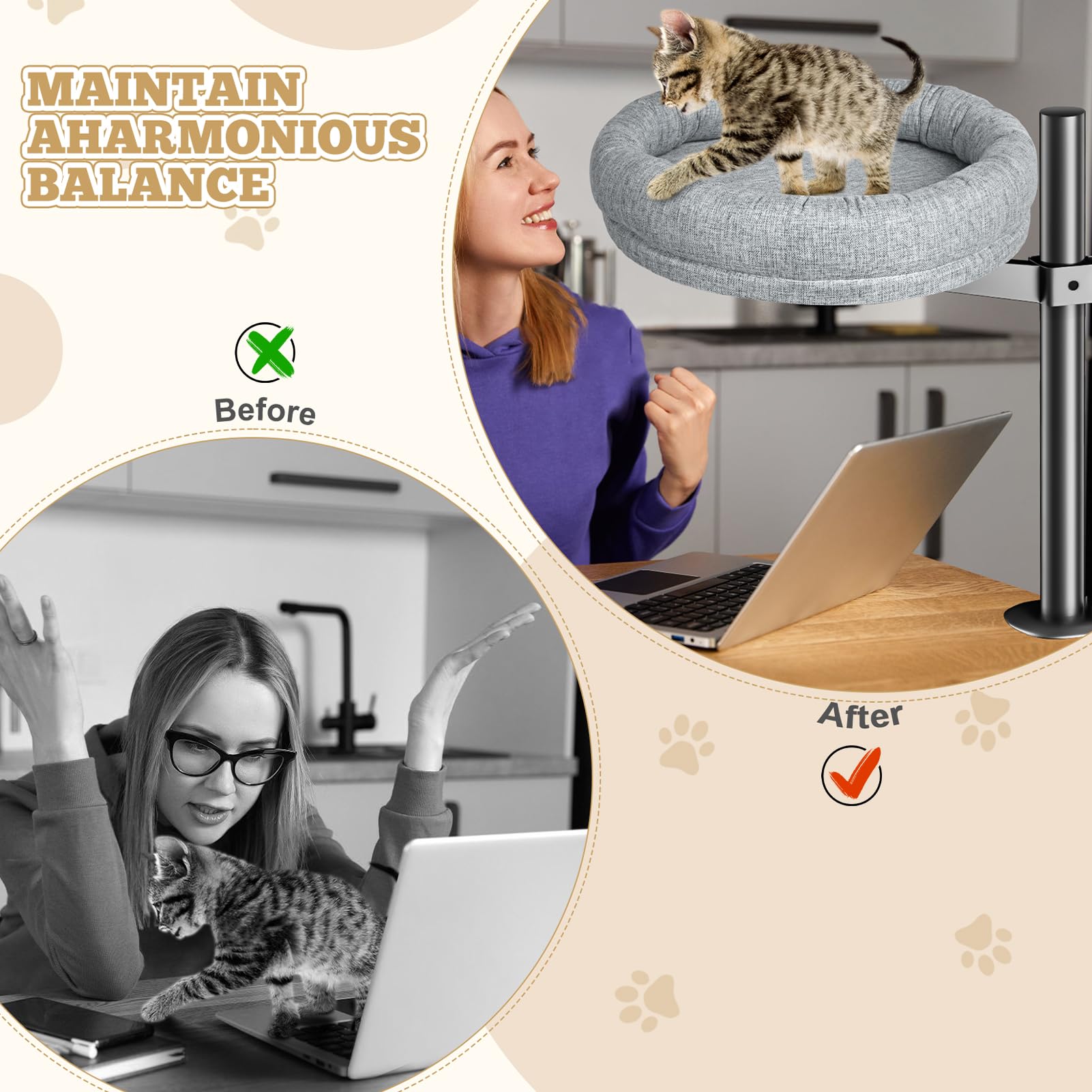 Cuipingoo cat bed desk clamp with protective sponge pad shields your desktop.