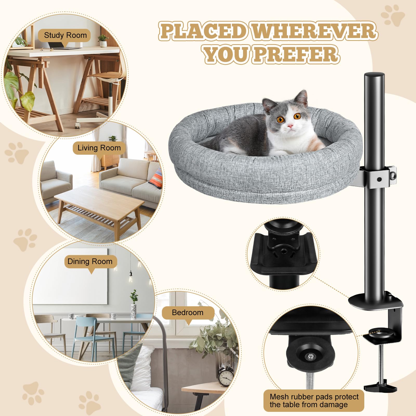 Cuipingoo cat bed on desk enables companionable work sessions.