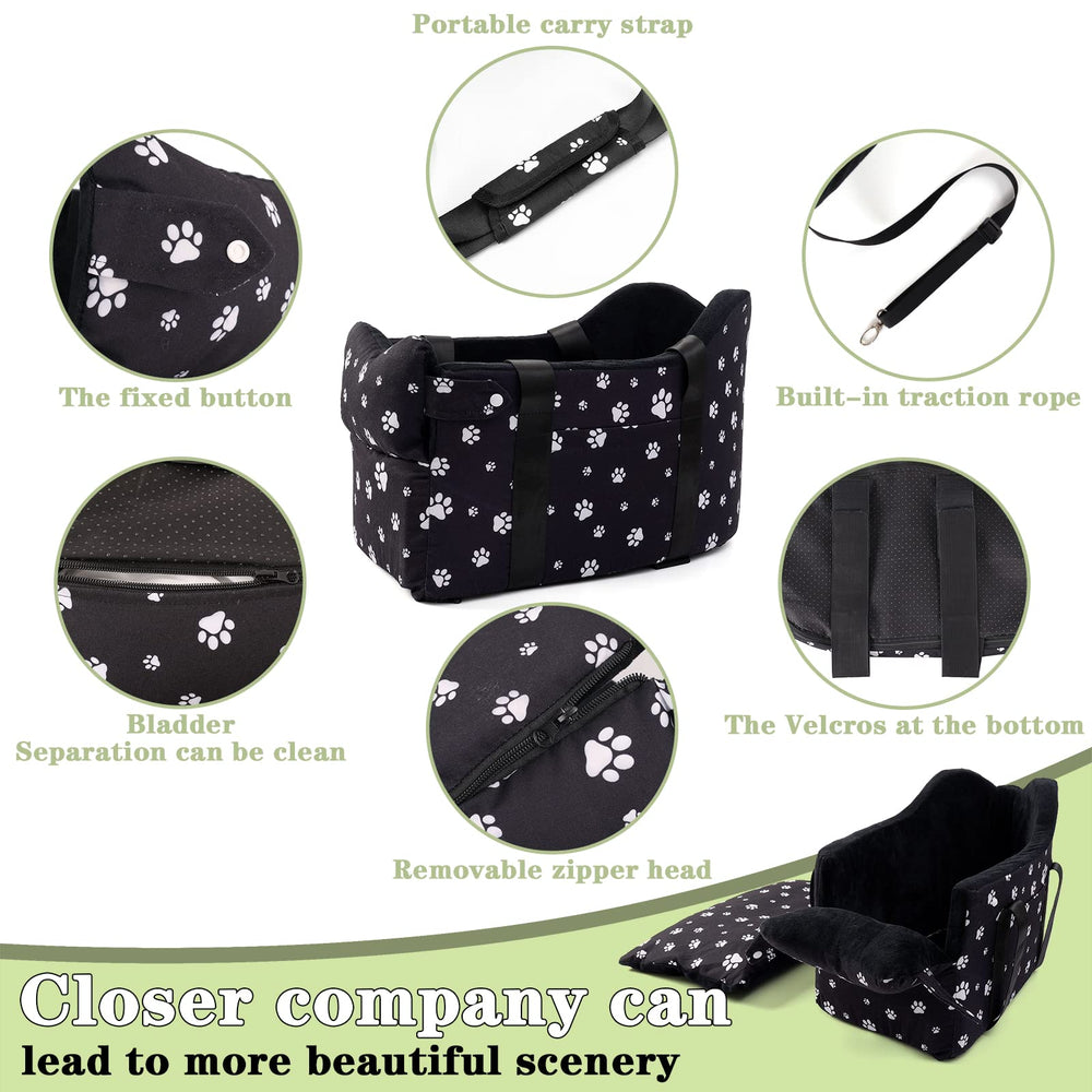 Cullaby center console dog car seat adjustable straps ensure stable fit in cars.