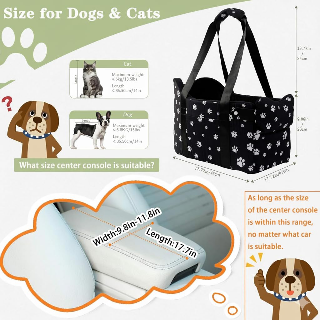 Cullaby center console dog car seat durable material withstands daily use.