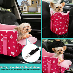 Cullaby center-console dog car seat pink side view highlights compact fit.