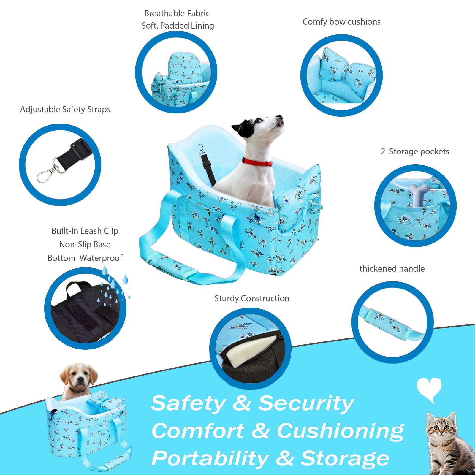 Cullaby Console Dog Car Seat features adjustable straps for a stable no-slip ride.
