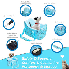 Cullaby Console Dog Car Seat features adjustable straps for a stable no-slip ride.