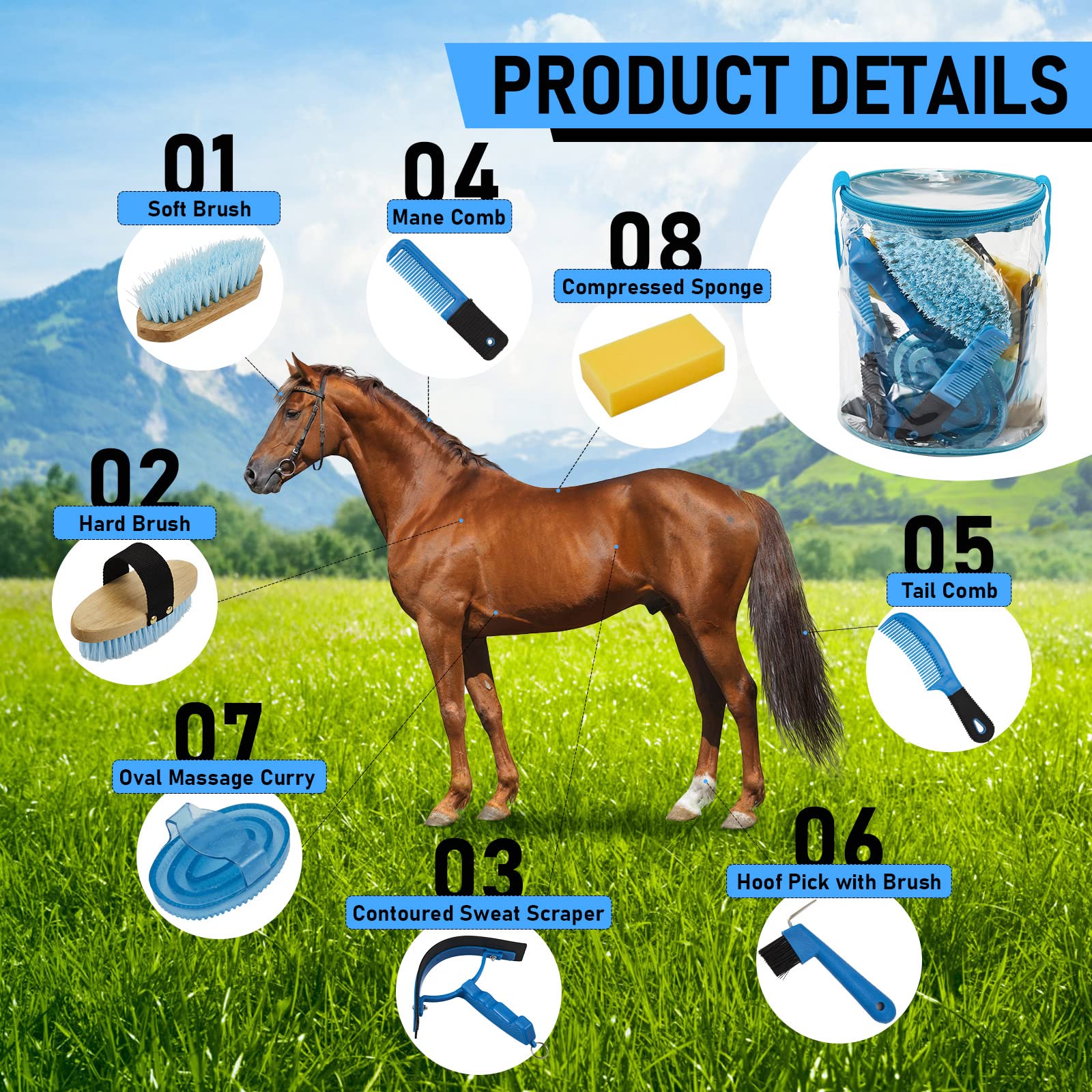 Cunhill hard brush removes stubborn dirt from the horse's coat.