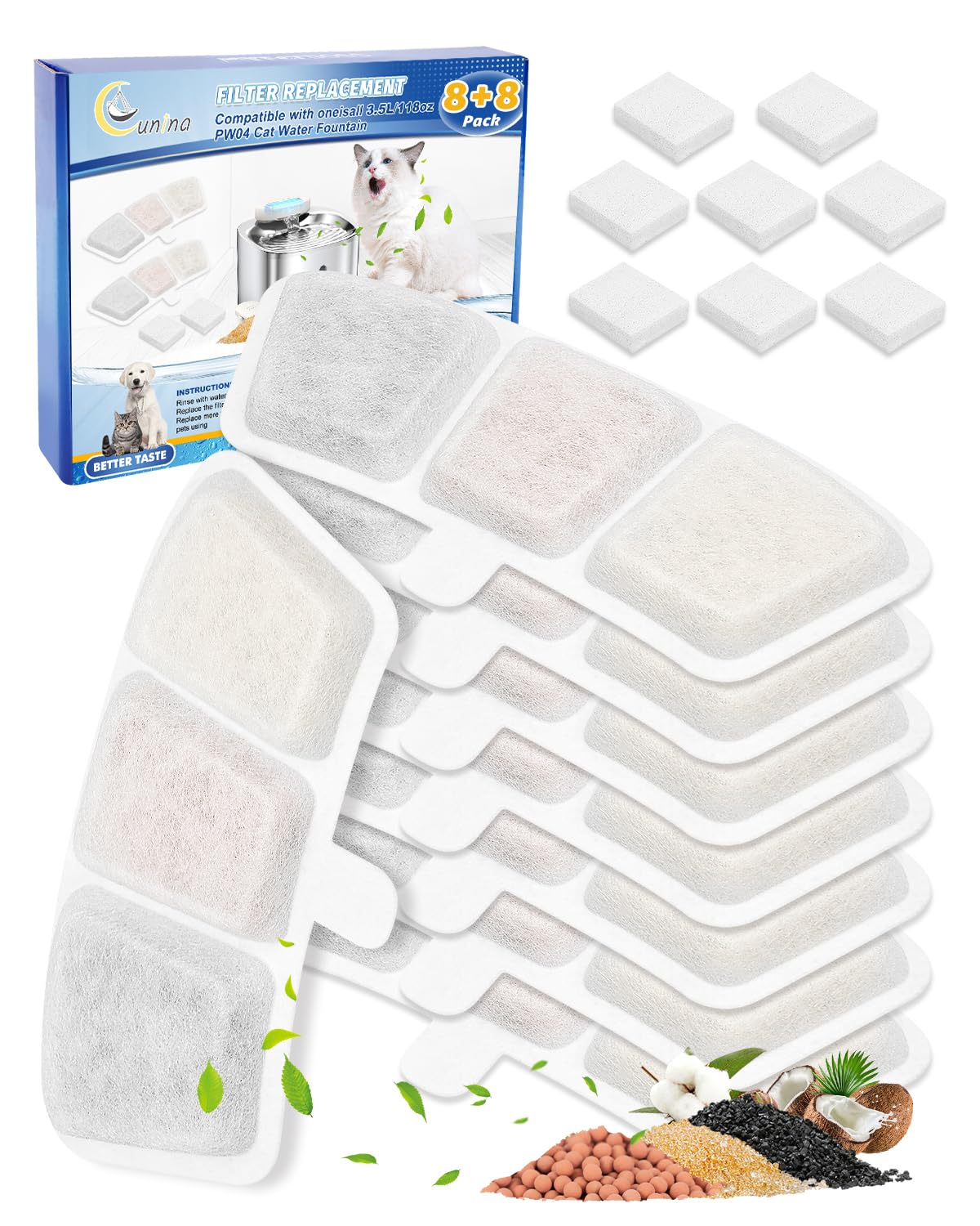 Cunina 8x8 pack filter set unpacked showing organized replacement filters for easy maintenance