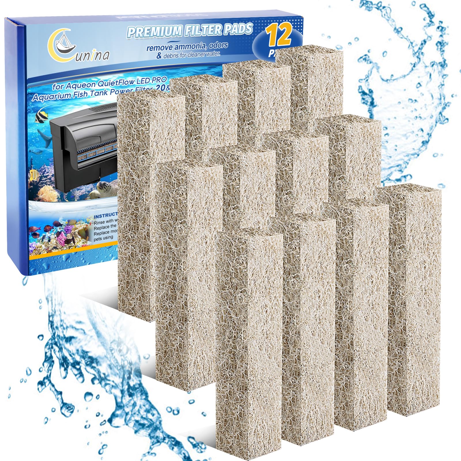 Cunina ammonia reducer pad installed in Aqueon 20 for cleaner water