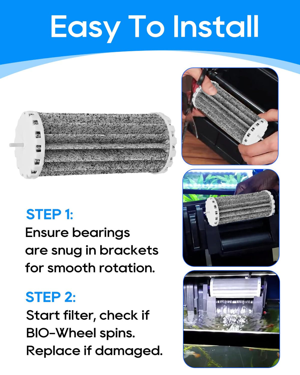 Cunina Aquarium Bio Wheel filter in-tank view highlights smooth water circulation and stable flow.